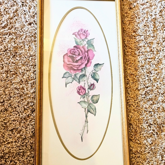 Vintage Ava Freeman Framed Art Print Roses 21x10 in Yard Long - Picture 2 of 6